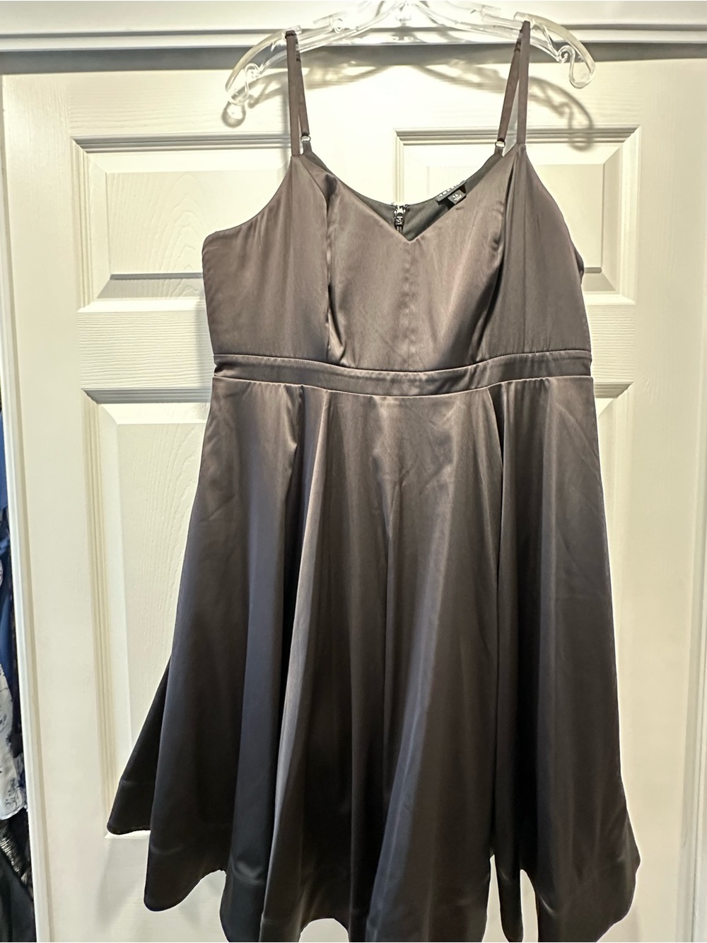 torrid Satin V-Neck A-Line Dress in Charcoal